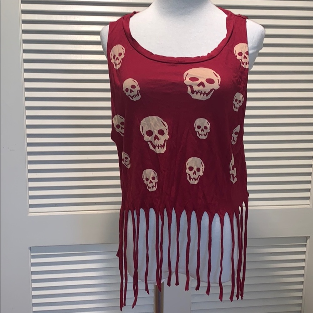 Red skull muscles shirt, size L